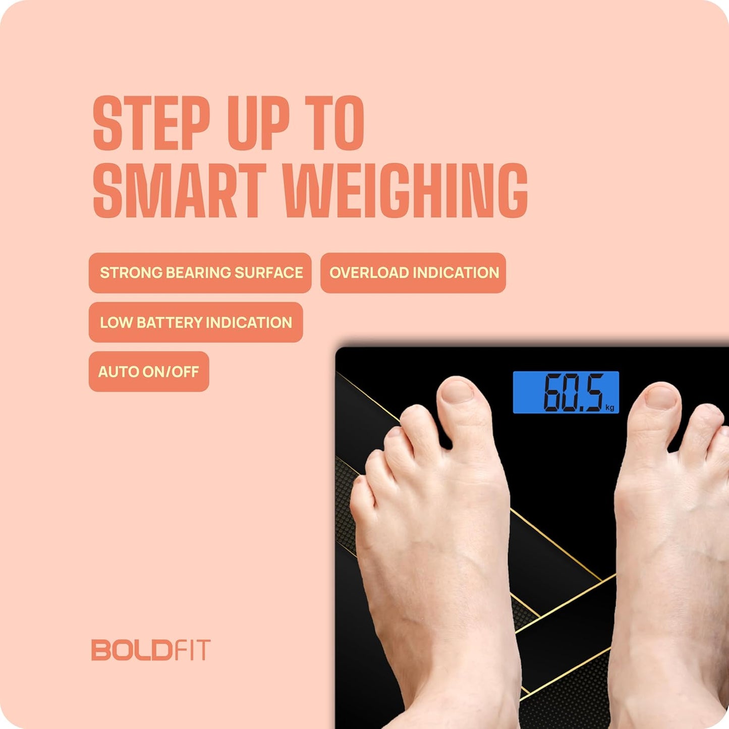 Boldfit Weight Machine for Body Weight Weighing Machine Digital Bathroom Scale for Human Body Weight Measurement Extra Thick Weighing Scale for Home with Large LCD Display 36Months Warranty-BlackGold