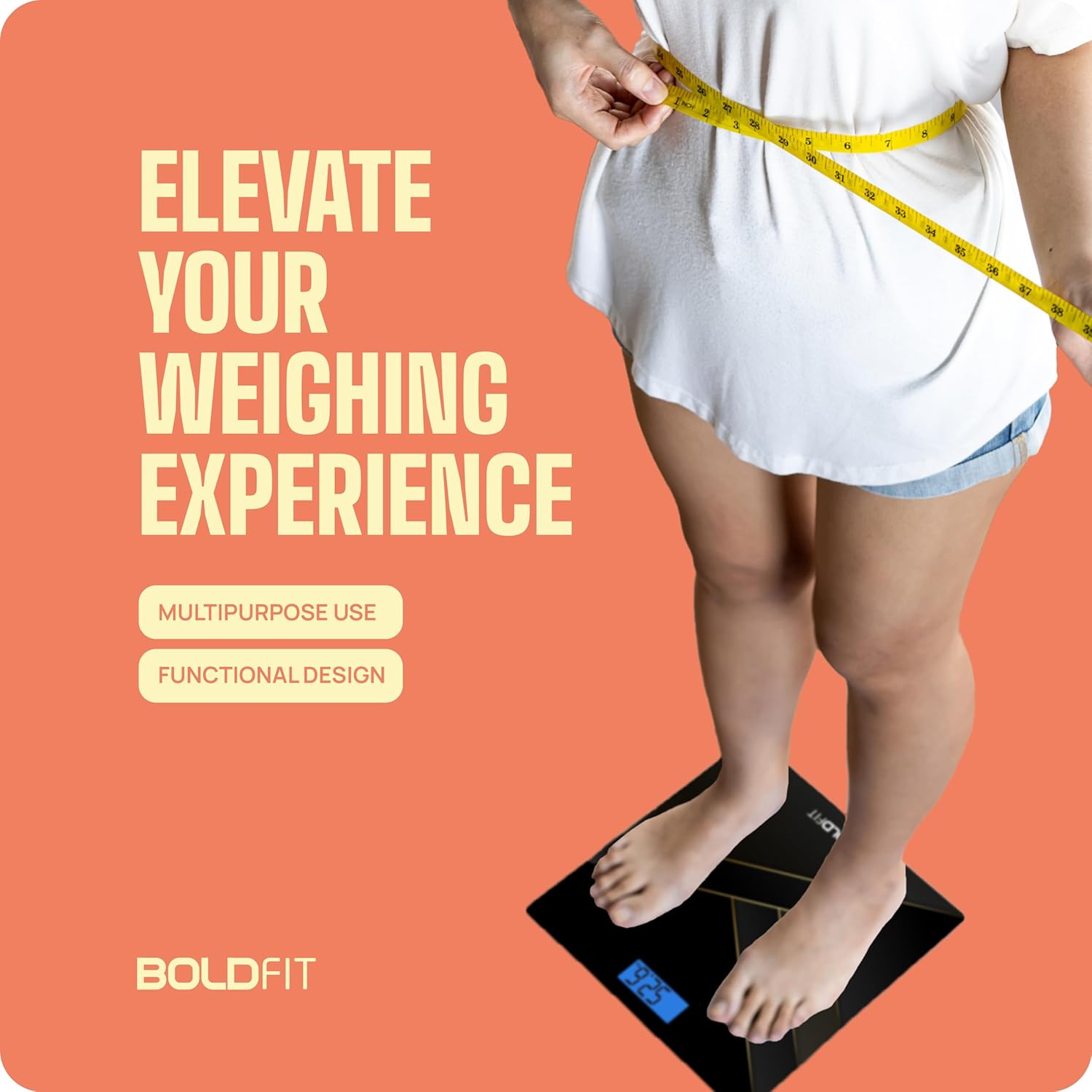 Boldfit Weight Machine for Body Weight Weighing Machine Digital Bathroom Scale for Human Body Weight Measurement Extra Thick Weighing Scale for Home with Large LCD Display 36Months Warranty-BlackGold